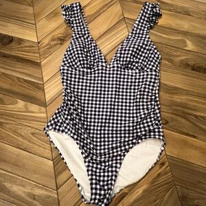 Kona Sol Navy and White Checkered Swimsuit